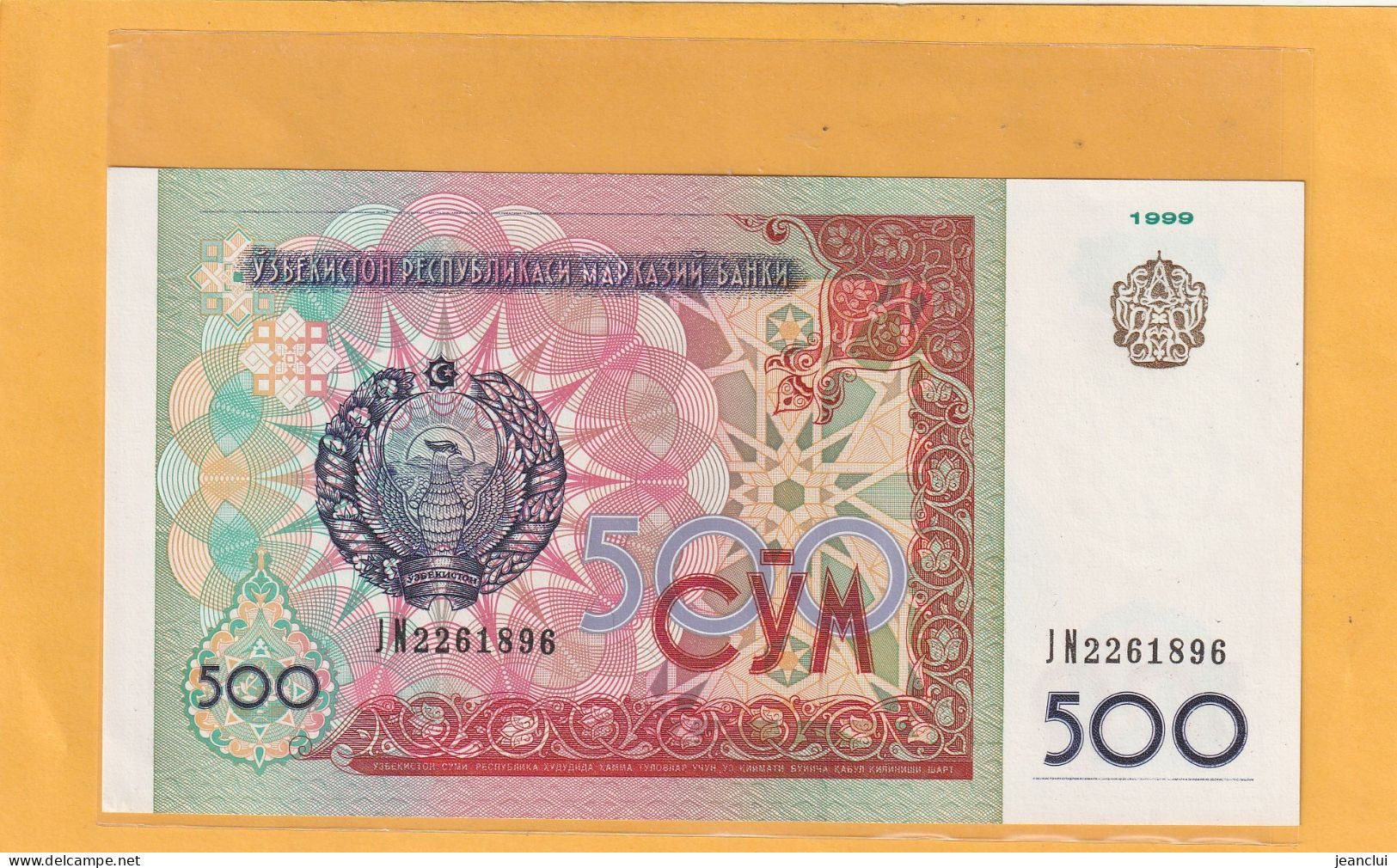 OUZBEKISTAN  .  500 CYM  .  1999   . N°  JN 2261896  .  2 SCANNES  .  BILLET ETAT LUXE - Usbekistan