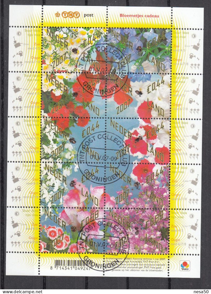 Nederland 2007 Nr 2500 - 2509, Mi Nr 2498 - 2507, Bloemen, Flowers, Compleet Incl., 2 X 0,88, Sheet - Usados
