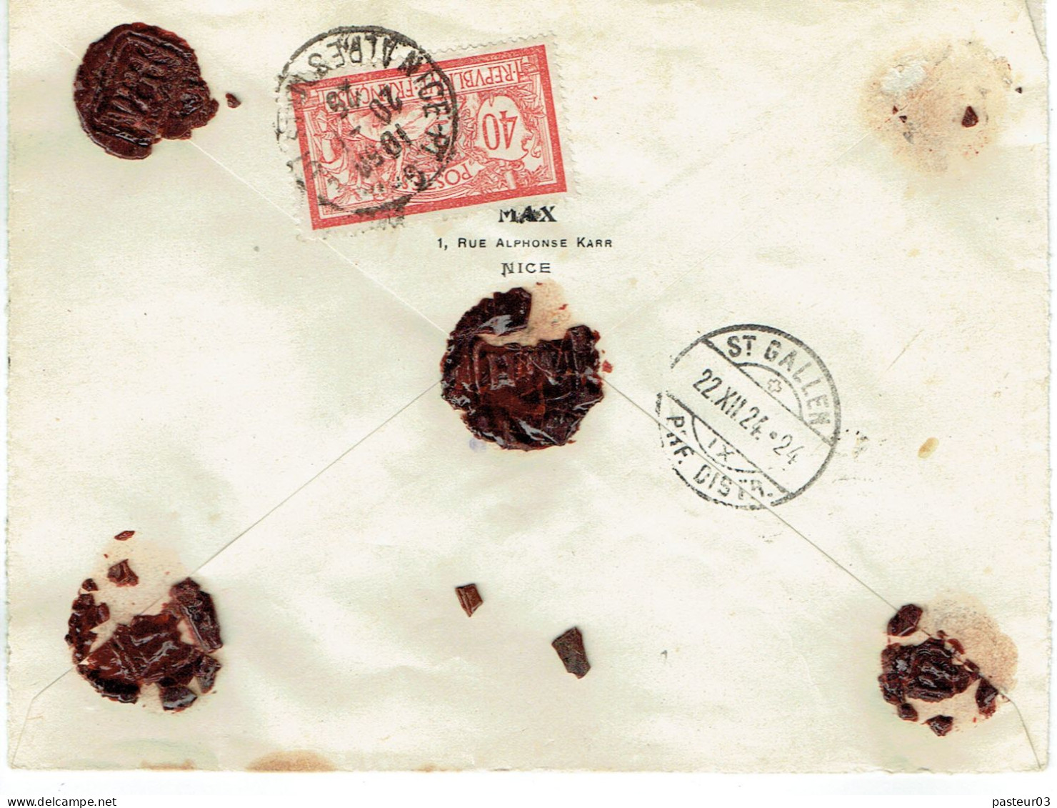 Tarifs Postaux Etranger Du 01-04-1924 (39) Pasteur N° 176 50 C. X 3 + Merson 40 C. Lettre Chargée  20  G. 20-01-1925 - 1922-26 Pasteur