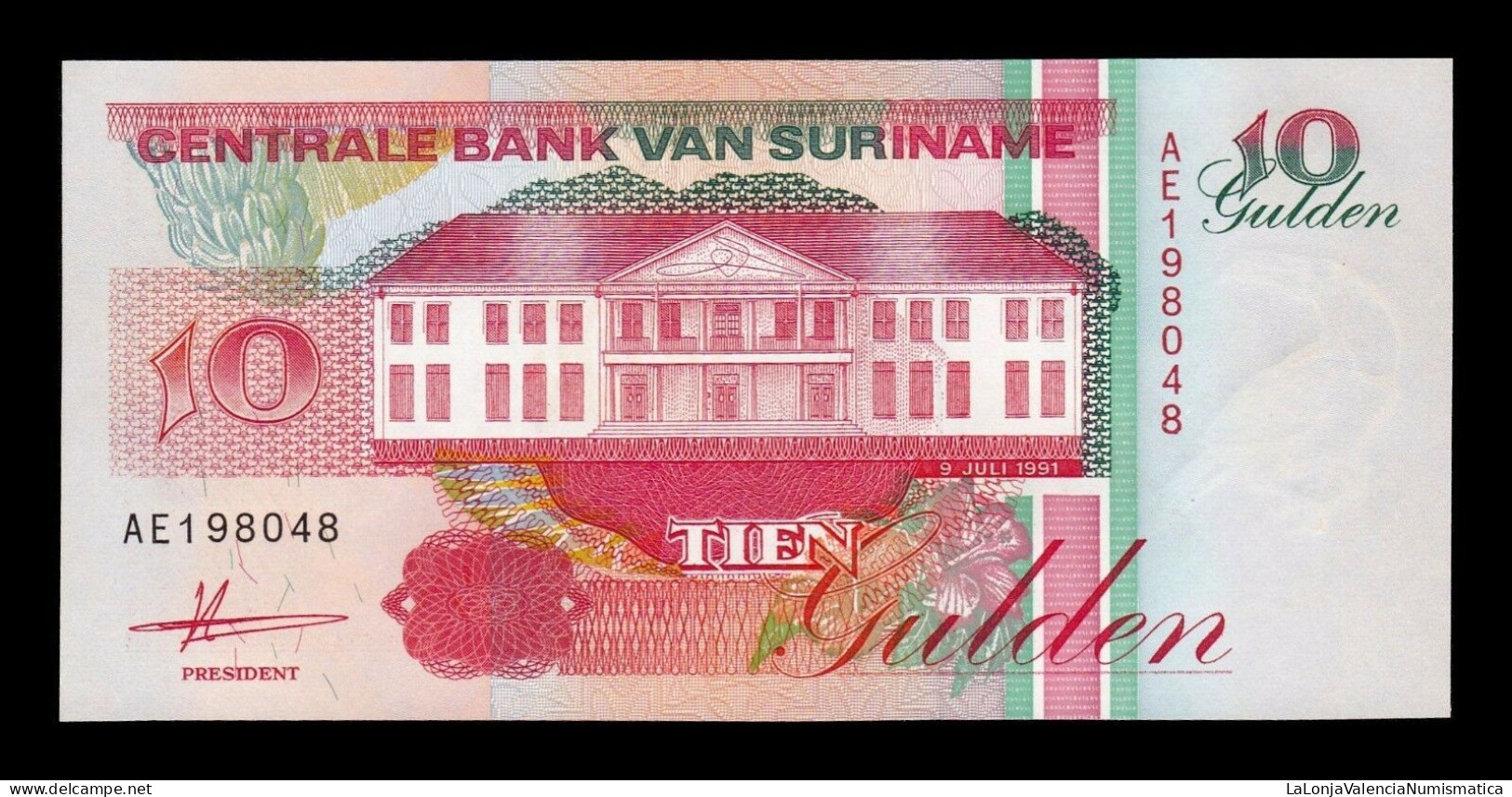 Surinam Suriname 10 Gulden 1991 Pick 137a Sc Unc - Suriname