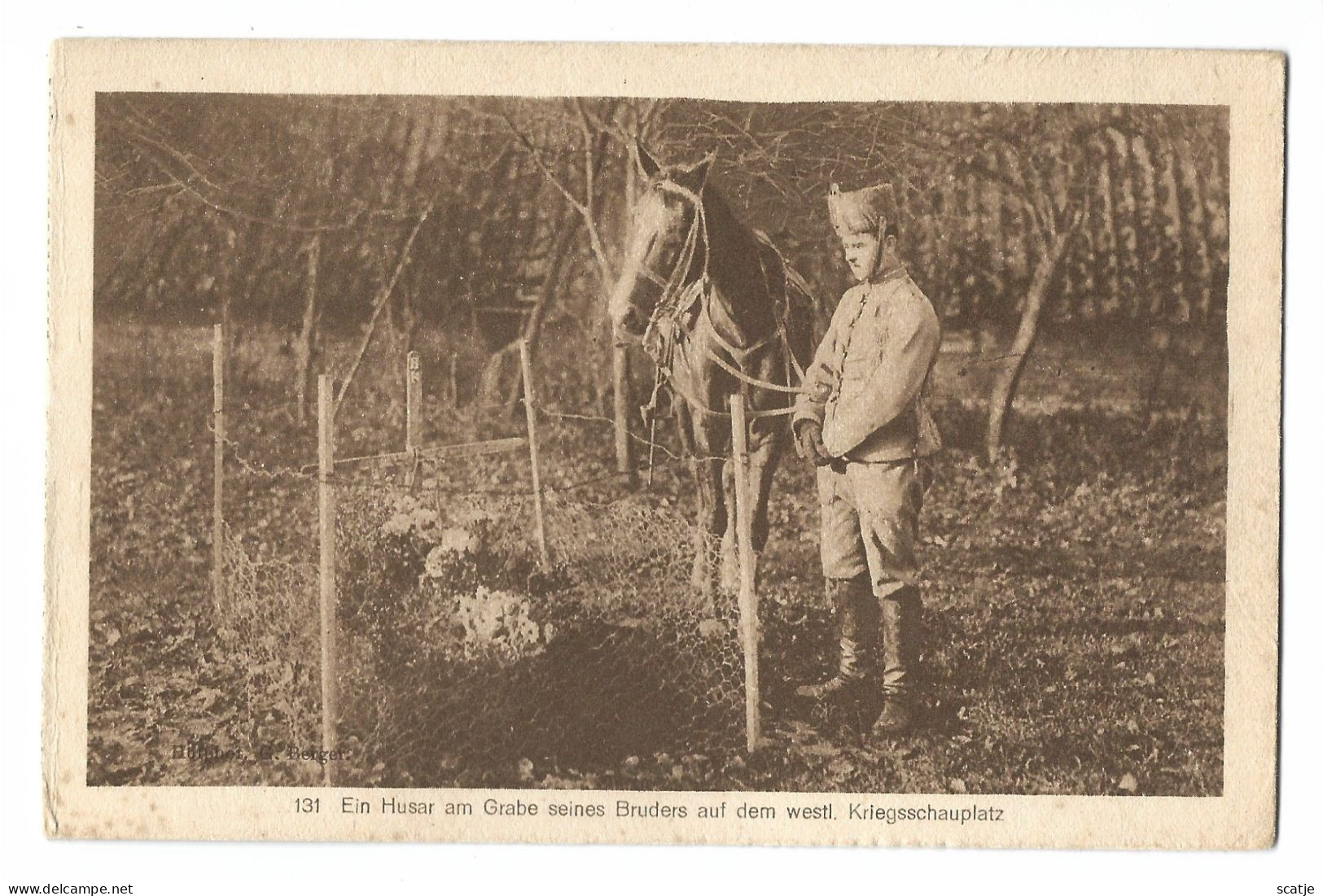 Ein Husar Am Grabe Seines Bruders Auf Dem Westl. Kriegsschauplatz.   -    W.O. I   -   1914-1918 - Weltkrieg 1914-18