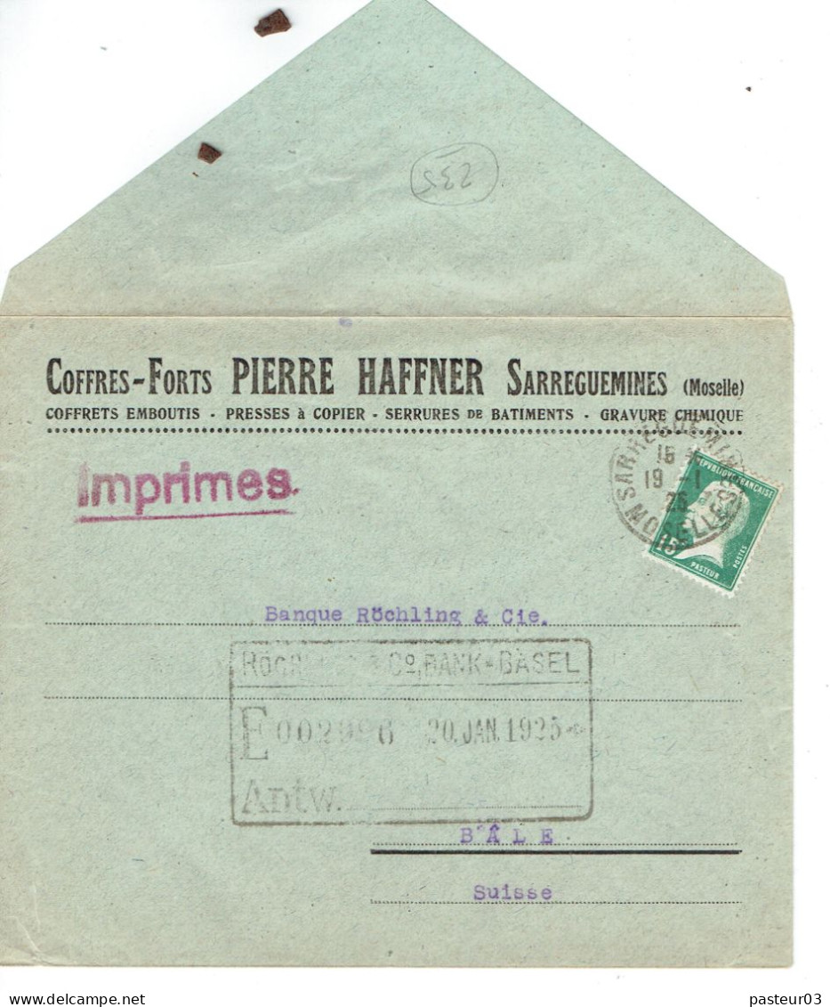 Tarifs Postaux Etranger Du 01-04-1924 (43) Pasteur N° 171 15 C.  Imprimés 50 G. 19-01-1925 - 1922-26 Pasteur