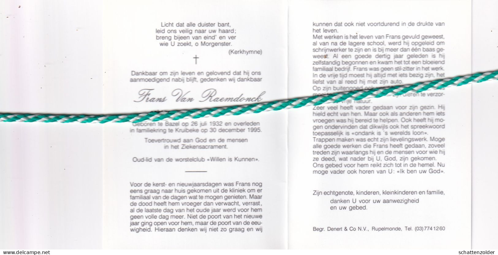Frans Van Raemdonck-Smet, Bazel 1932, Kruibeke 1995. Oud-Lid Worstelclub "Willen Is Kunnen". Foto - Obituary Notices