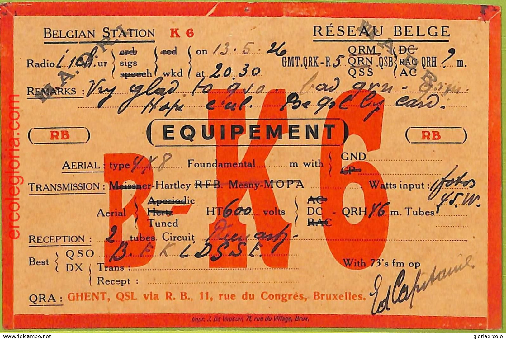 Af5208 - BELGIUM Belgique - RADIO CARD - Bruxelles - 1926 - Radio