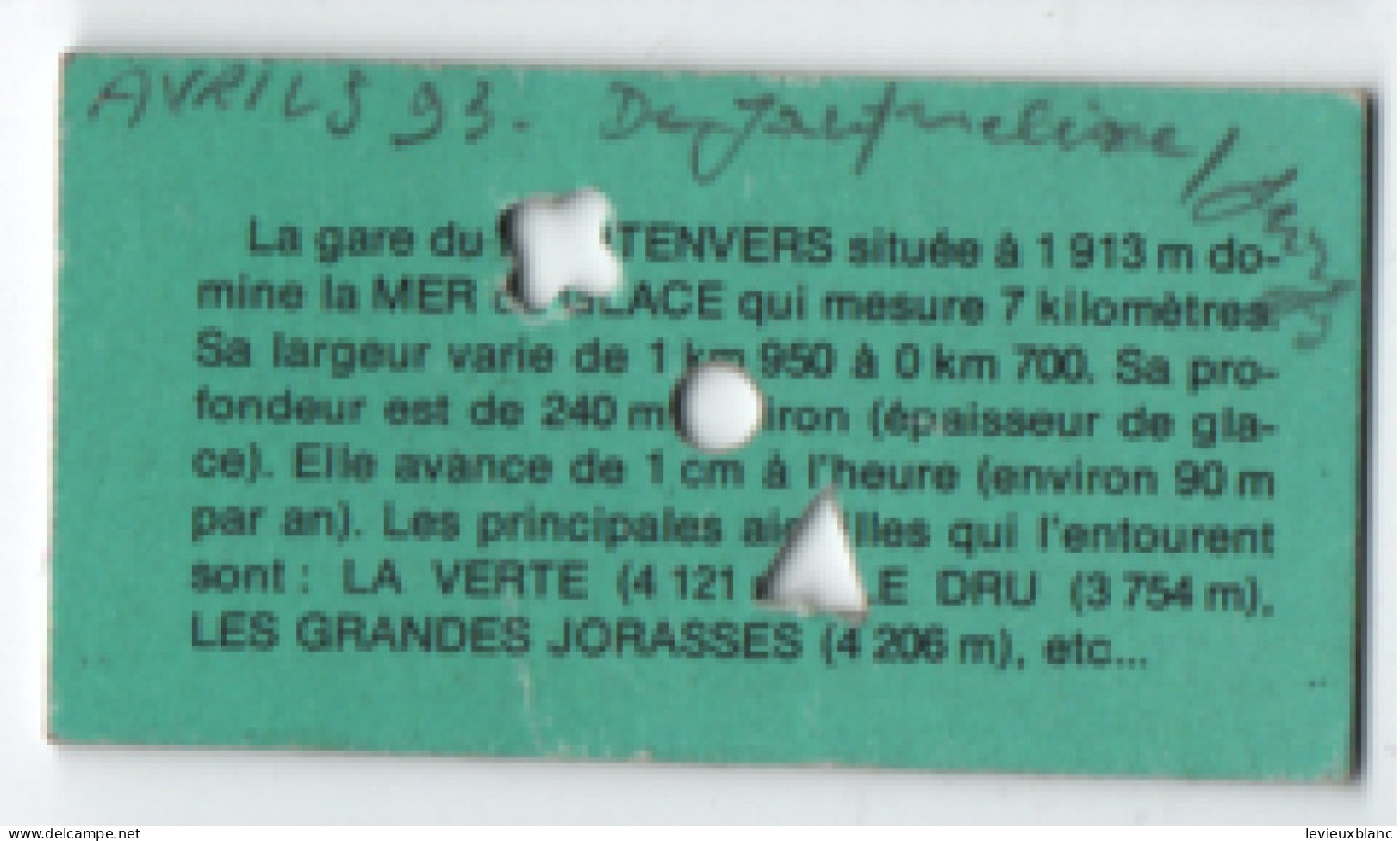 Ticket De Train Ancien / SNCF/ CHAMONIX 2  - MONTENVERS / Aller -Retour/ Avril1993           TCK270 - Railway