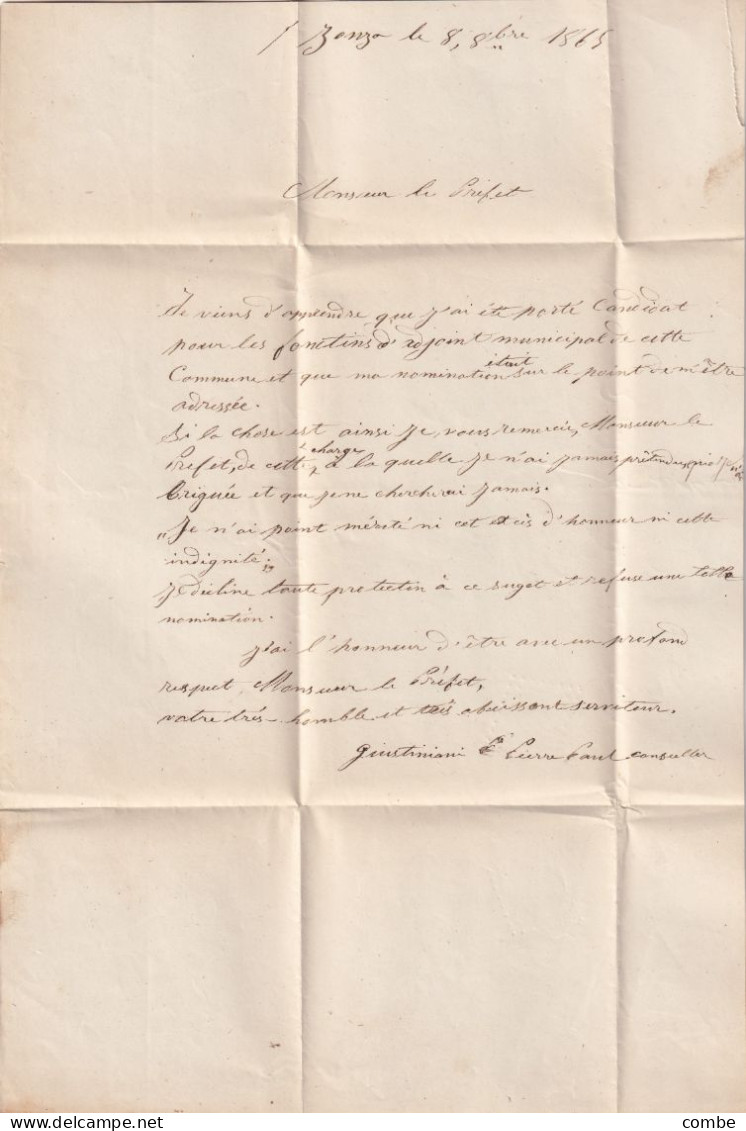 LETTRE. 8 OCT 1865. N° 22.  PERLÉ T22. Ste LUCIE-DI-TALLANO. CORSE. GC 3730.  DE ZONZA. POUR AJACCIO - 1849-1876: Klassik