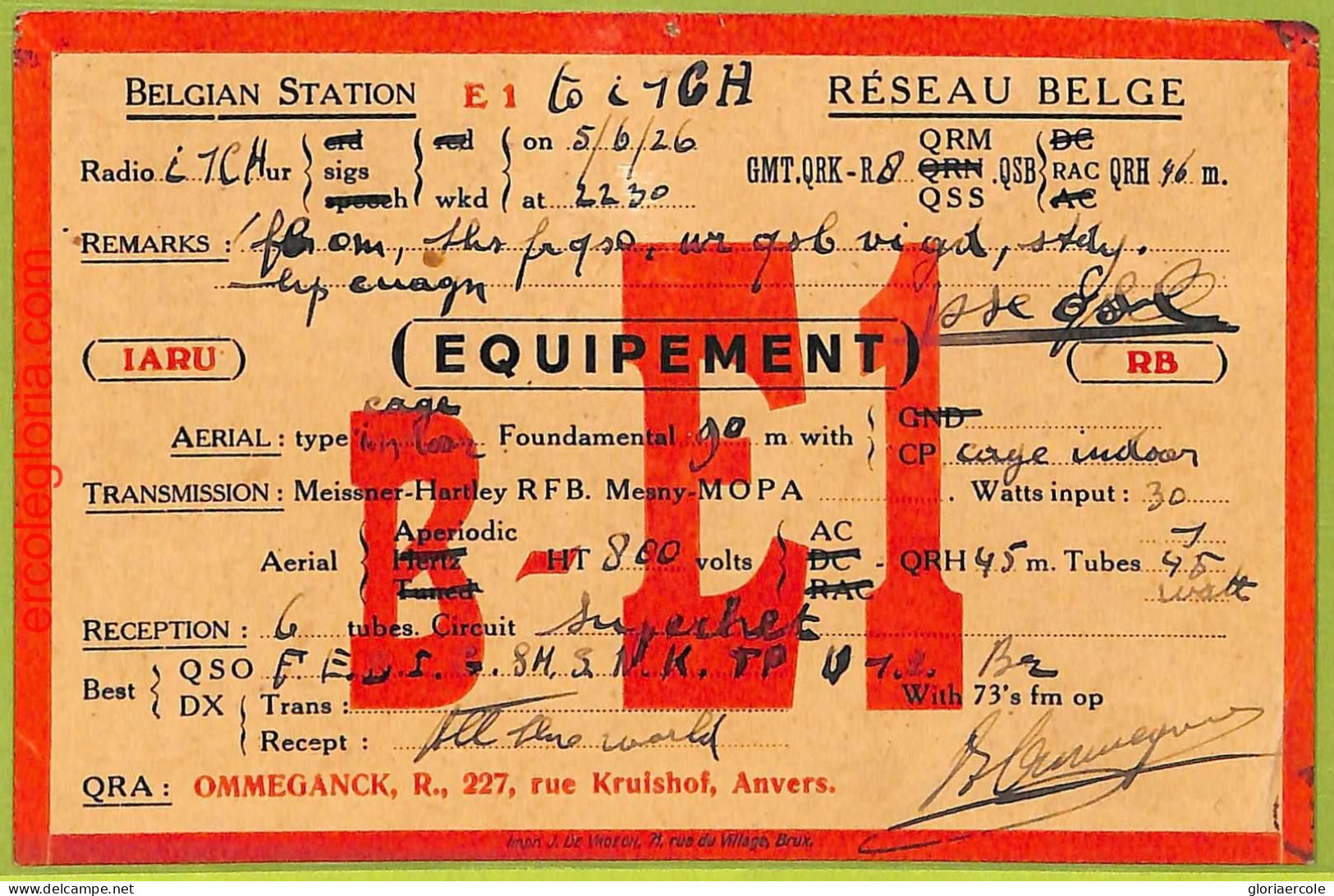 Af5209 - BELGIUM Belgique - RADIO CARD - Anvers - 1926 - Radio