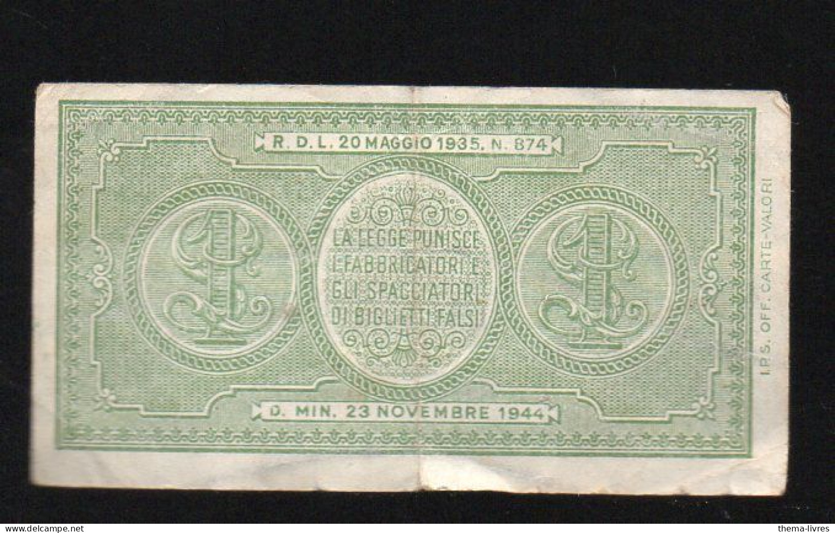 Italie   Billet UNA LIRA 1944  (PPP47292) - Other & Unclassified