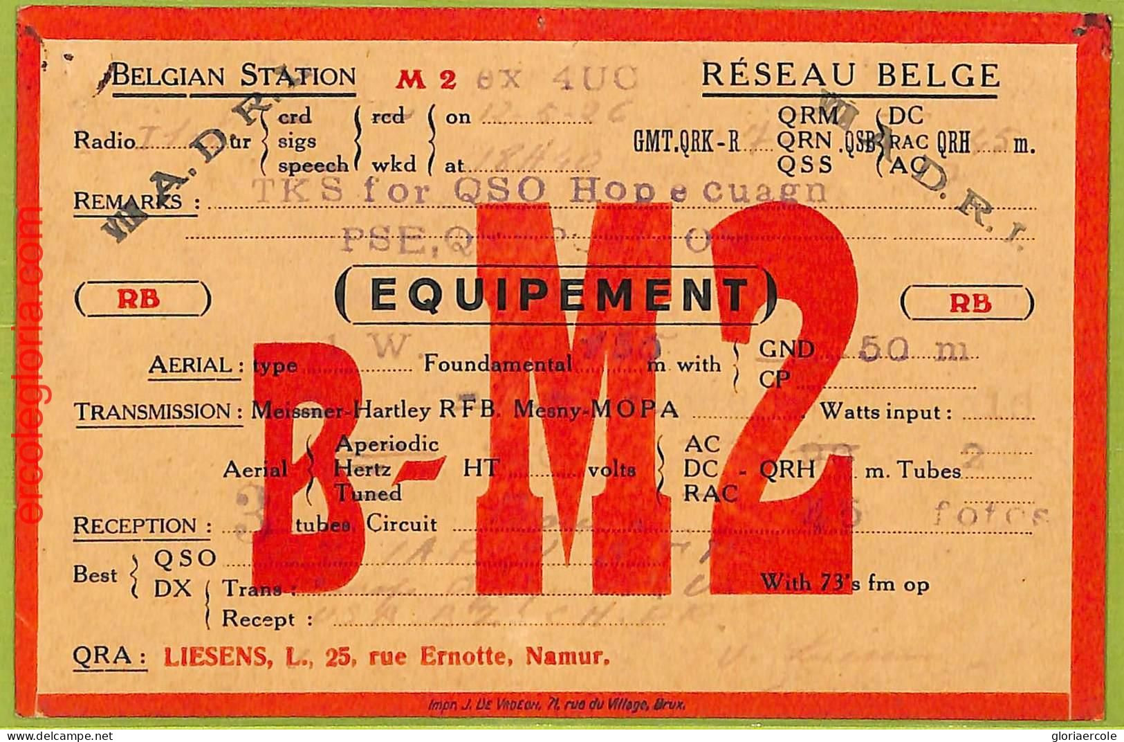 Af5210 - BELGIUM Belgique - RADIO CARD - Namur - 1926 - Radio