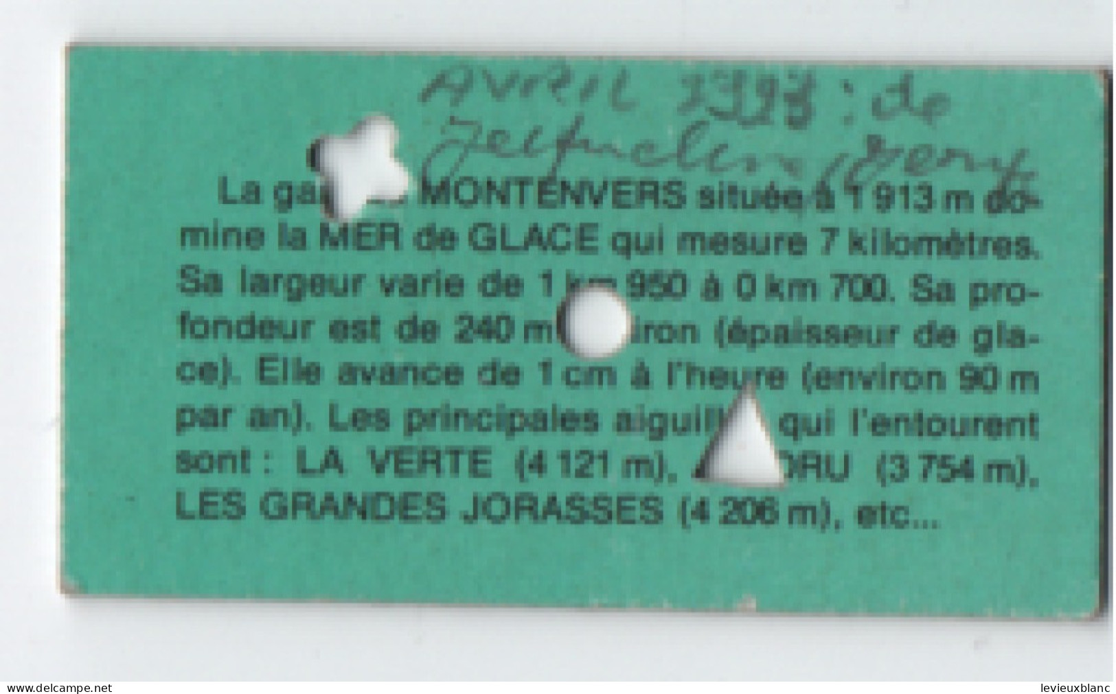 Ticket De Train Ancien / SNCF/ CHAMONIX 2  - MONTENVERS / Aller -Retour/ Avril1993           TCK271 - Railway