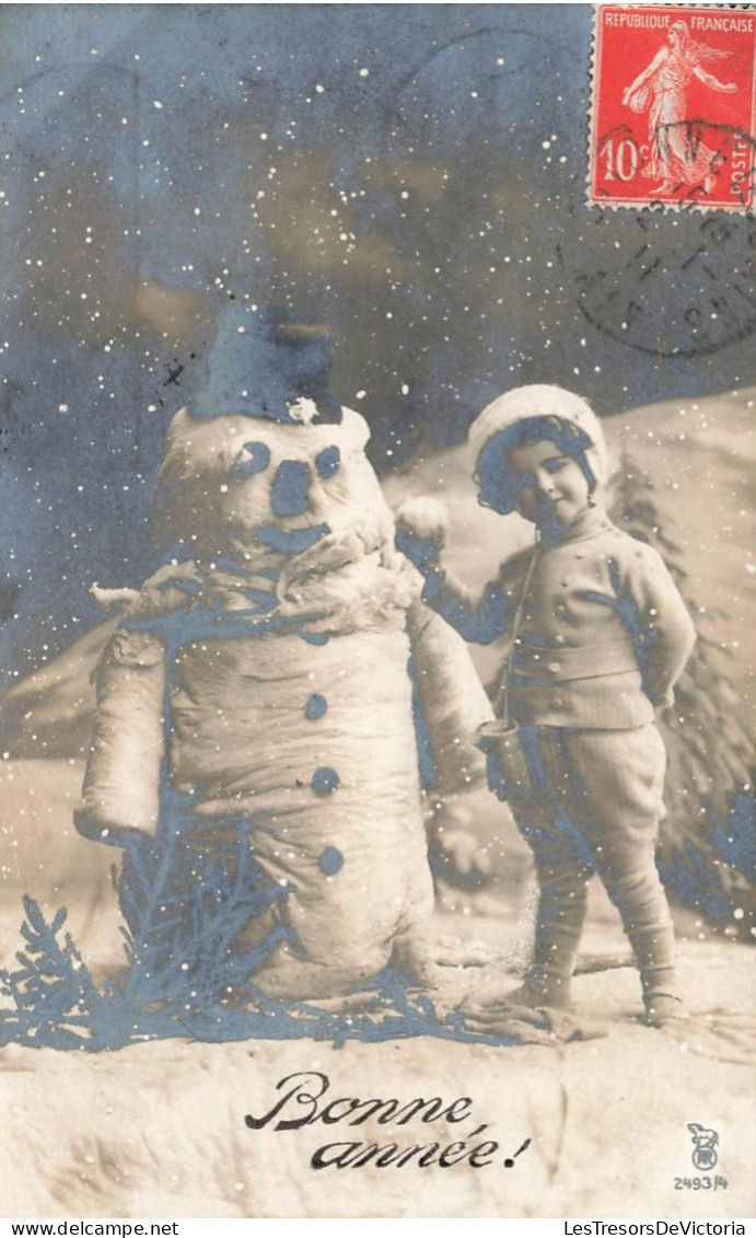 FETES - VOEUX - Bonne Année - Enfant Et Un Bonhomme De Neige - Carte Postale Ancienne - Nieuwjaar