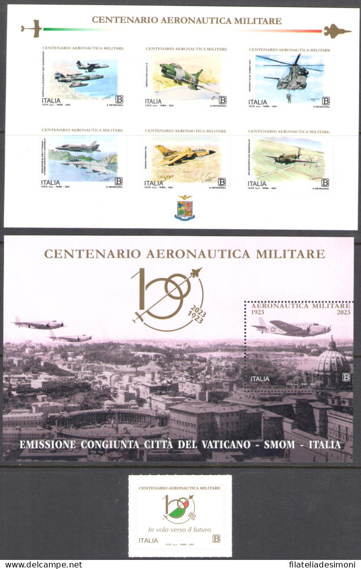 2023 Italia, Centenario Aeronautica Militare - 2 Foglietti Ed 1 Singolo - Nuovi, MNH** - Blocks & Sheetlets