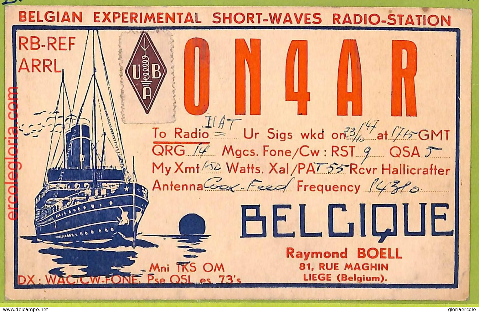 Af5212 - BELGIUM Belgique - RADIO CARD - Liege - 1947 - Radio