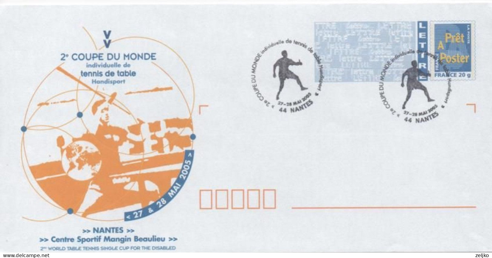 France, Table Tennis, 2nd World Cup, Special Cancel On The Stationery - Tafeltennis