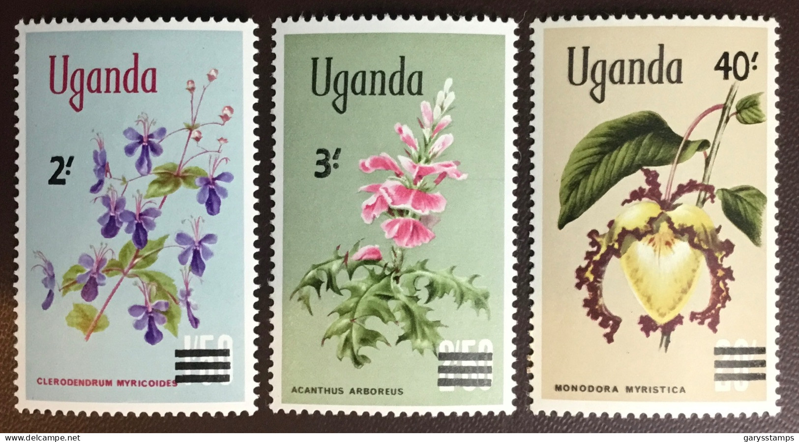 Uganda 1975 Flowers Surcharges Set MNH - Other & Unclassified