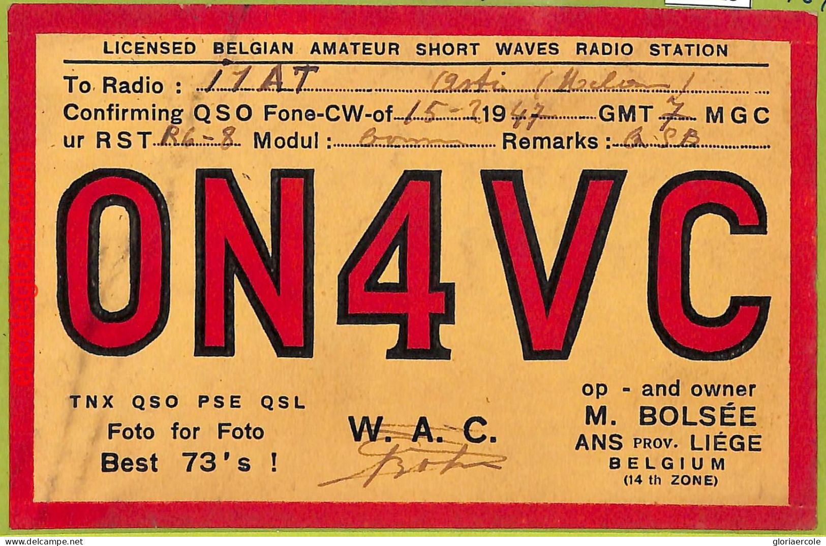 Af5213 - BELGIUM Belgique - RADIO CARD - Liege - 1947 - Radio