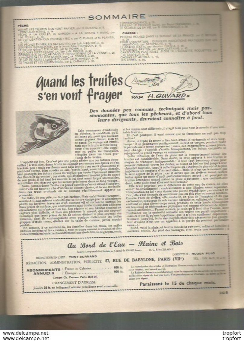 Vintage / Old French Newspaper Fisching // Superbe Revue PECHE Au Bord De L'eau 1956 Chasse /   Pont Sur Yonne Renault - Natuur