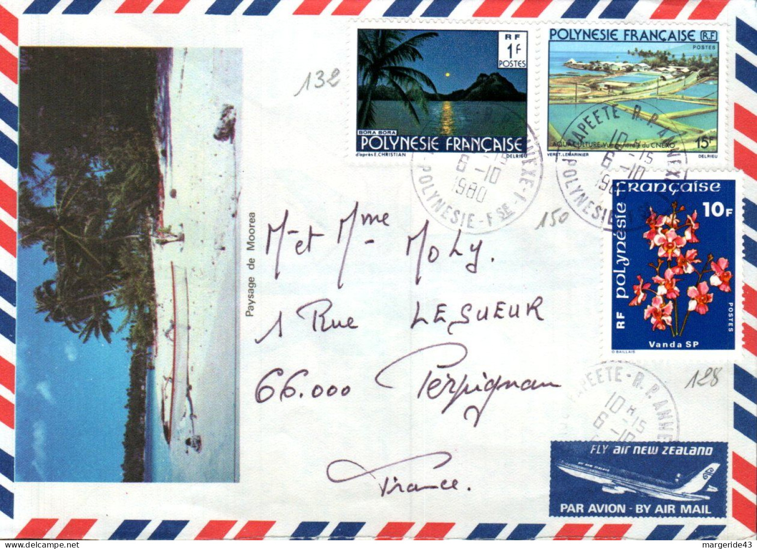 POLYNESIE AFFRANCHISSEMENT COMPOSE SUR LETTRE POUR LA FRANCE 1980 - Storia Postale