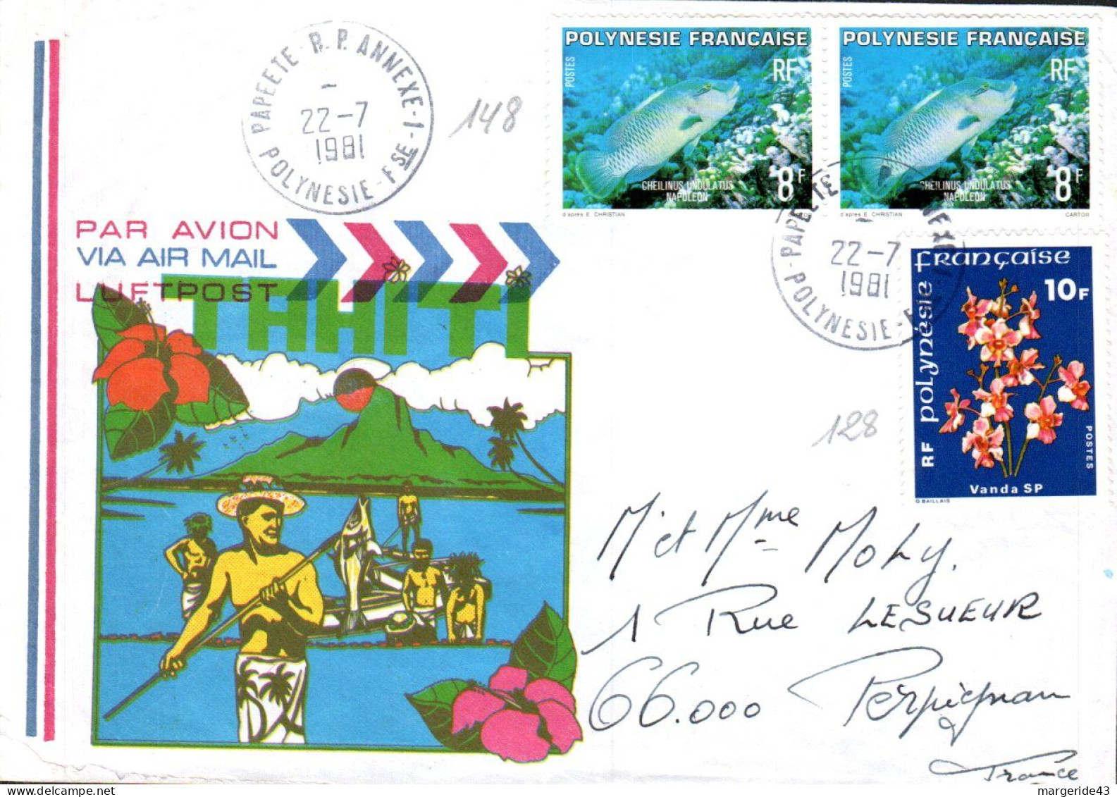 POLYNESIE AFFRANCHISSEMENT COMPOSE SUR LETTRE POUR LA FRANCE 1981 - Covers & Documents