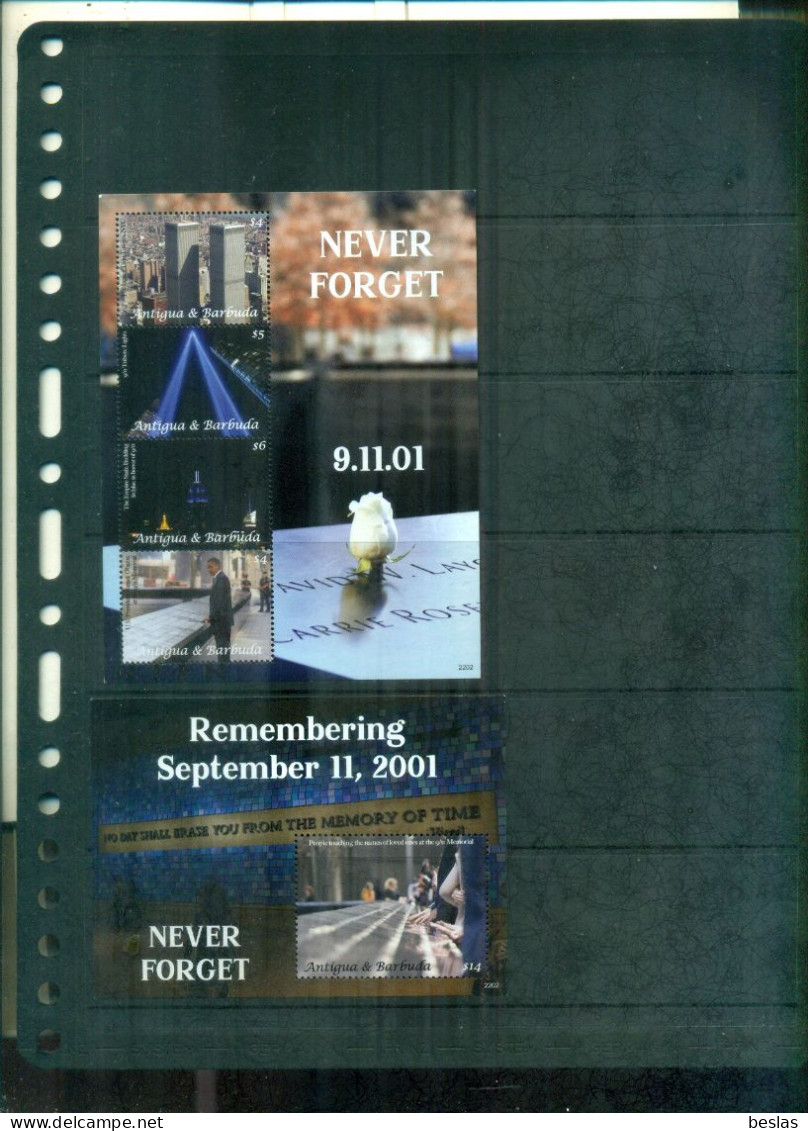 ANTIGUA  NEVER FORGET 9.11.01 4 VAL+ BF NEUFS A PARTIR DE 5,50 EUROS - Antigua Et Barbuda (1981-...)