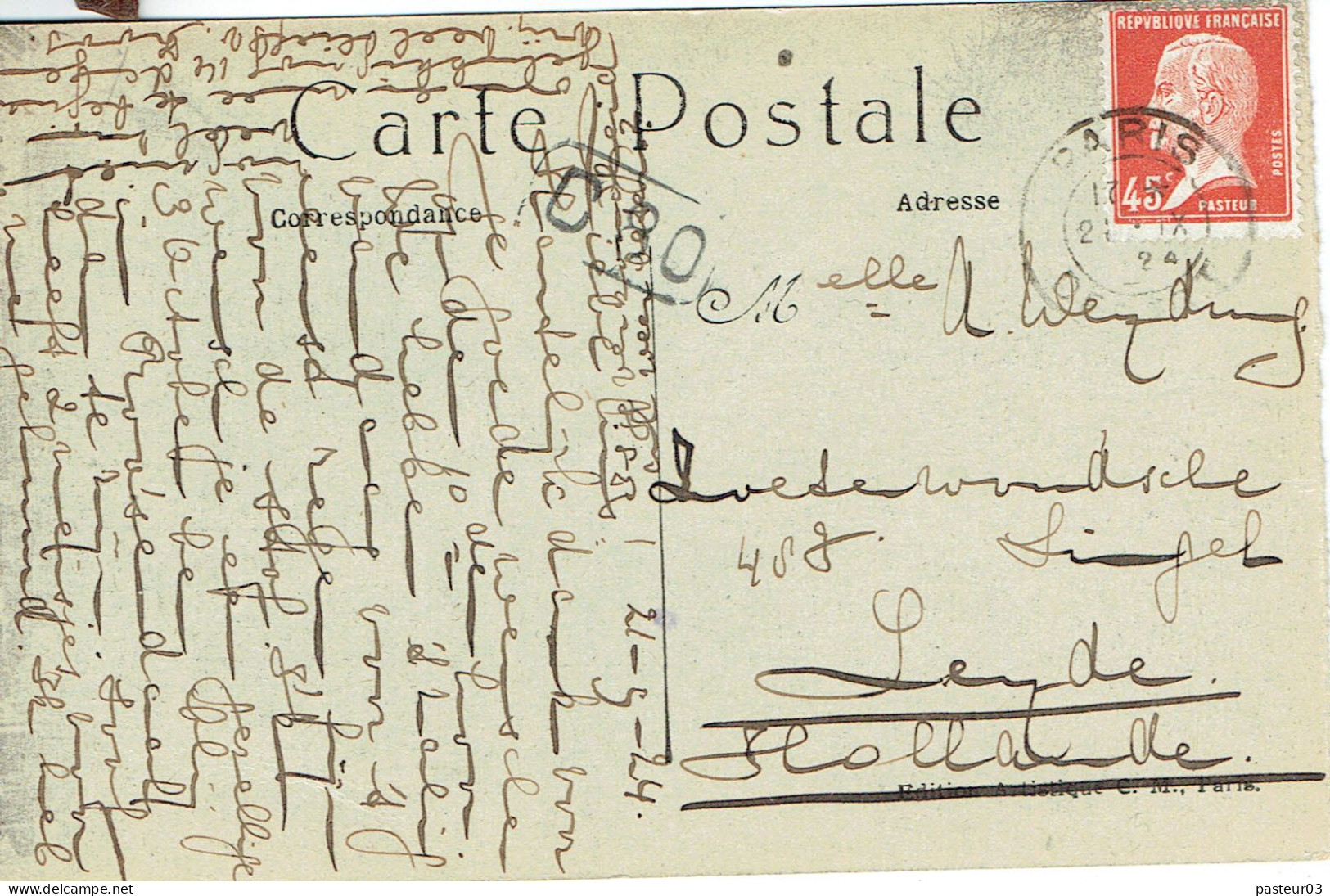 Tarifs Postaux Etranger Du 01-04-1924 (53) Pasteur N° 175 45 C.  C.P. Etranger 21-09-1924 - 1922-26 Pasteur