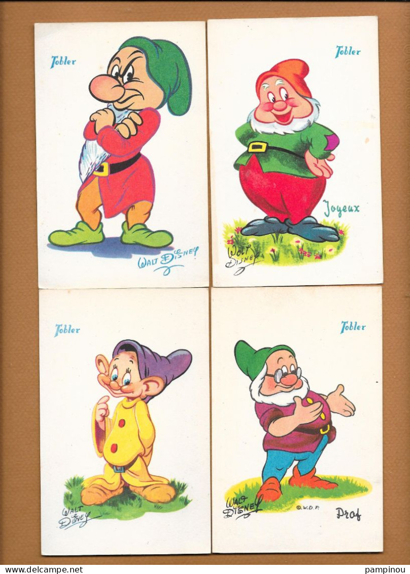 WALT DISNEY - Lot 4 Cartes Les NAINS De BLANCHE NEIGE - Pub TOBLER - Sonstige & Ohne Zuordnung