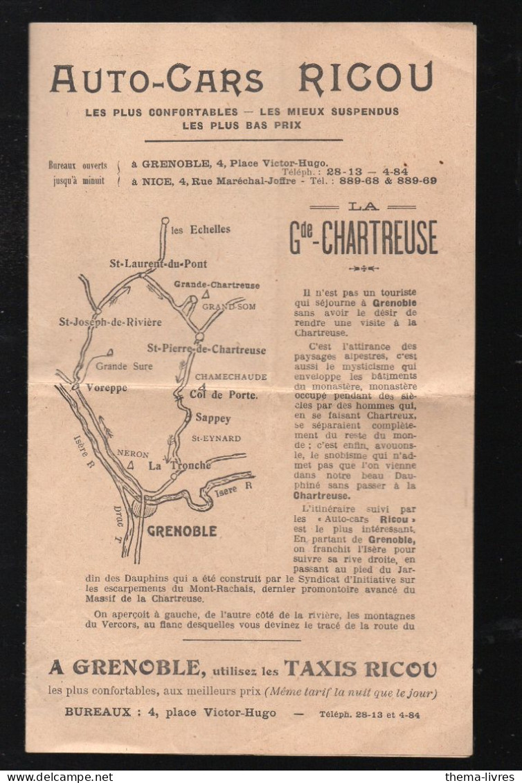 Grenoble (38) Prospectus AUTOCARS RICOU  1934.....(PPP47293) - Cuadernillos Turísticos