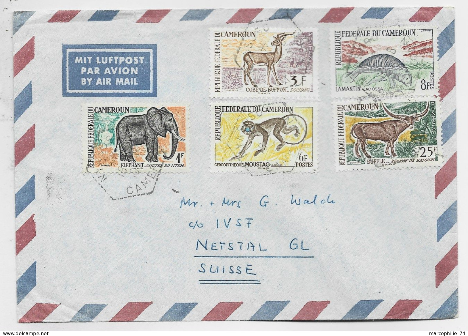 CAMEROUN ANIMAUX DIVERS LETTRE COVER AVION 1963  POUR SUISSE - Kameroen (1960-...)