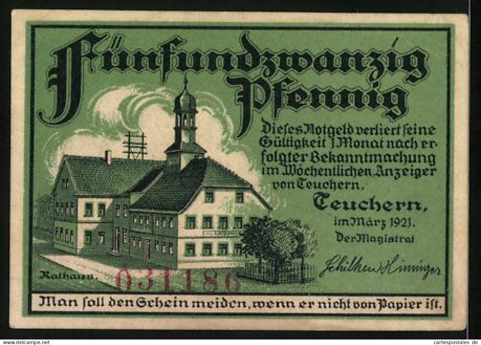 Notgeld Teuchern 1921, 25 Pfennig, Partie Am Rathaus  - [11] Lokale Uitgaven