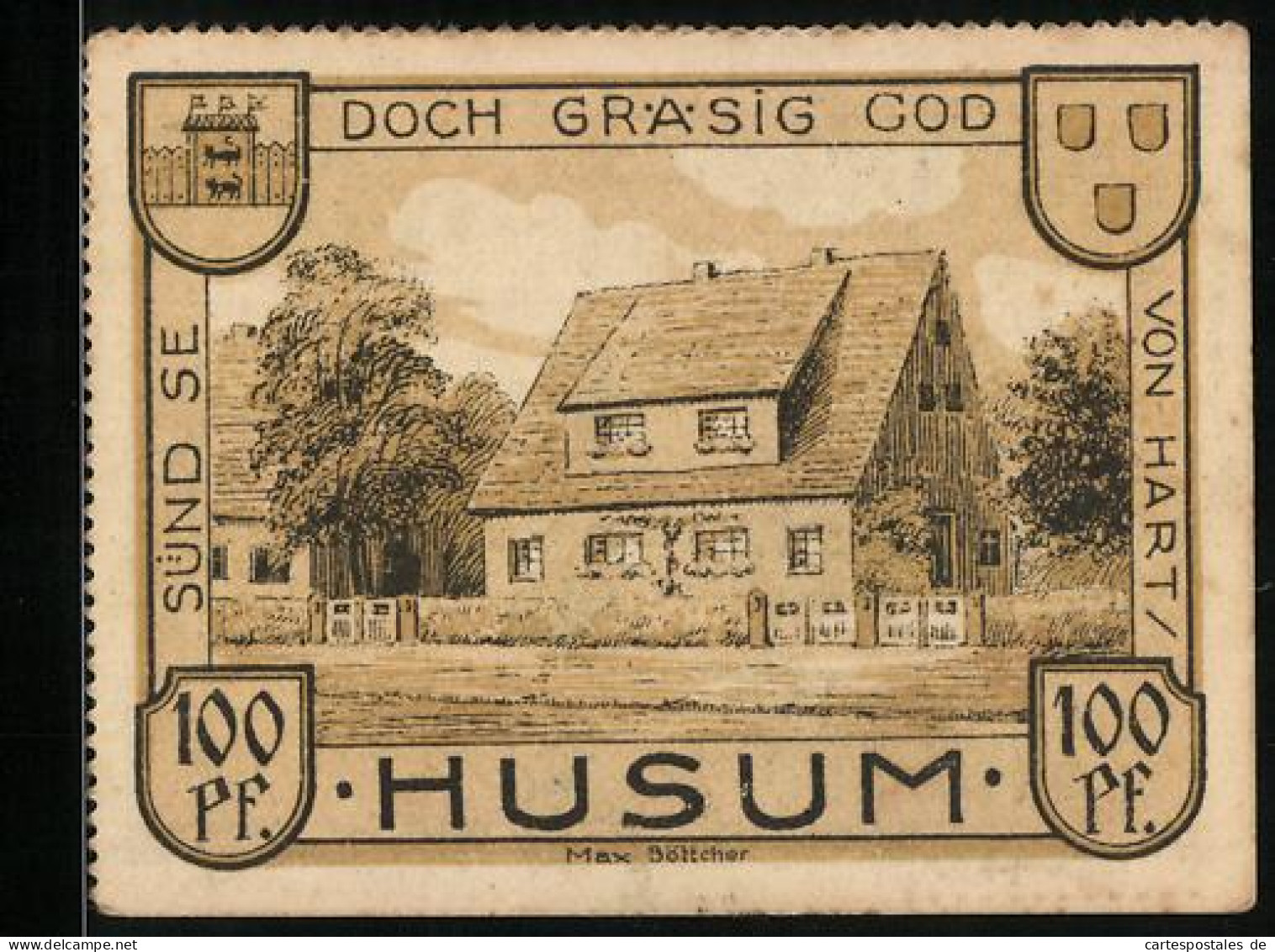 Notgeld Husum 1921, 100 Pfennig, Partie Am Bauernhaus, Rathaus  - [11] Lokale Uitgaven