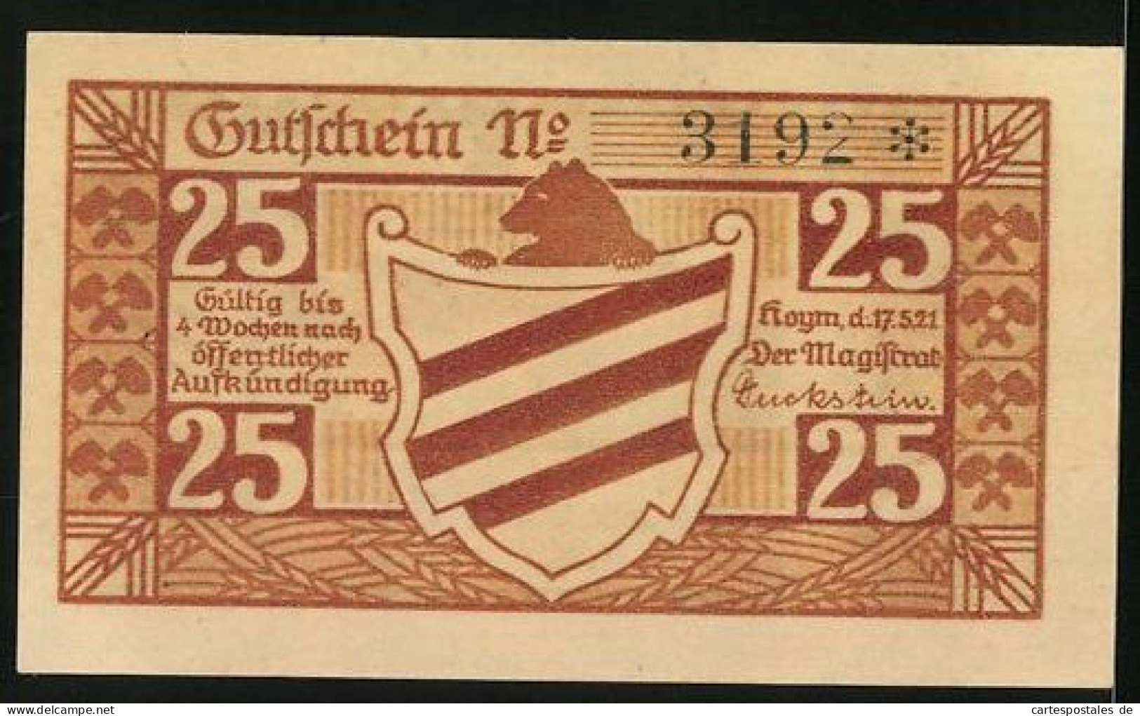 Notgeld Hoym 1921, 25 Pfennig, Landwirtschaft Und Industrie  - [11] Emissions Locales