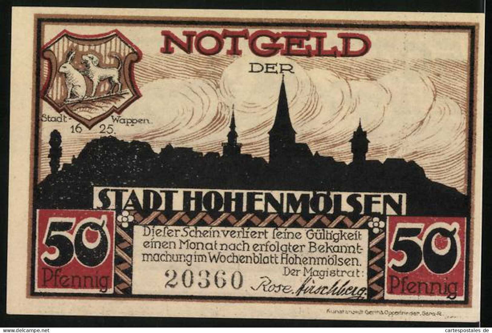 Notgeld Hohenmölsen, 50 Pfennig, Edelleute Pfaff Und Saun 1450  - [11] Lokale Uitgaven