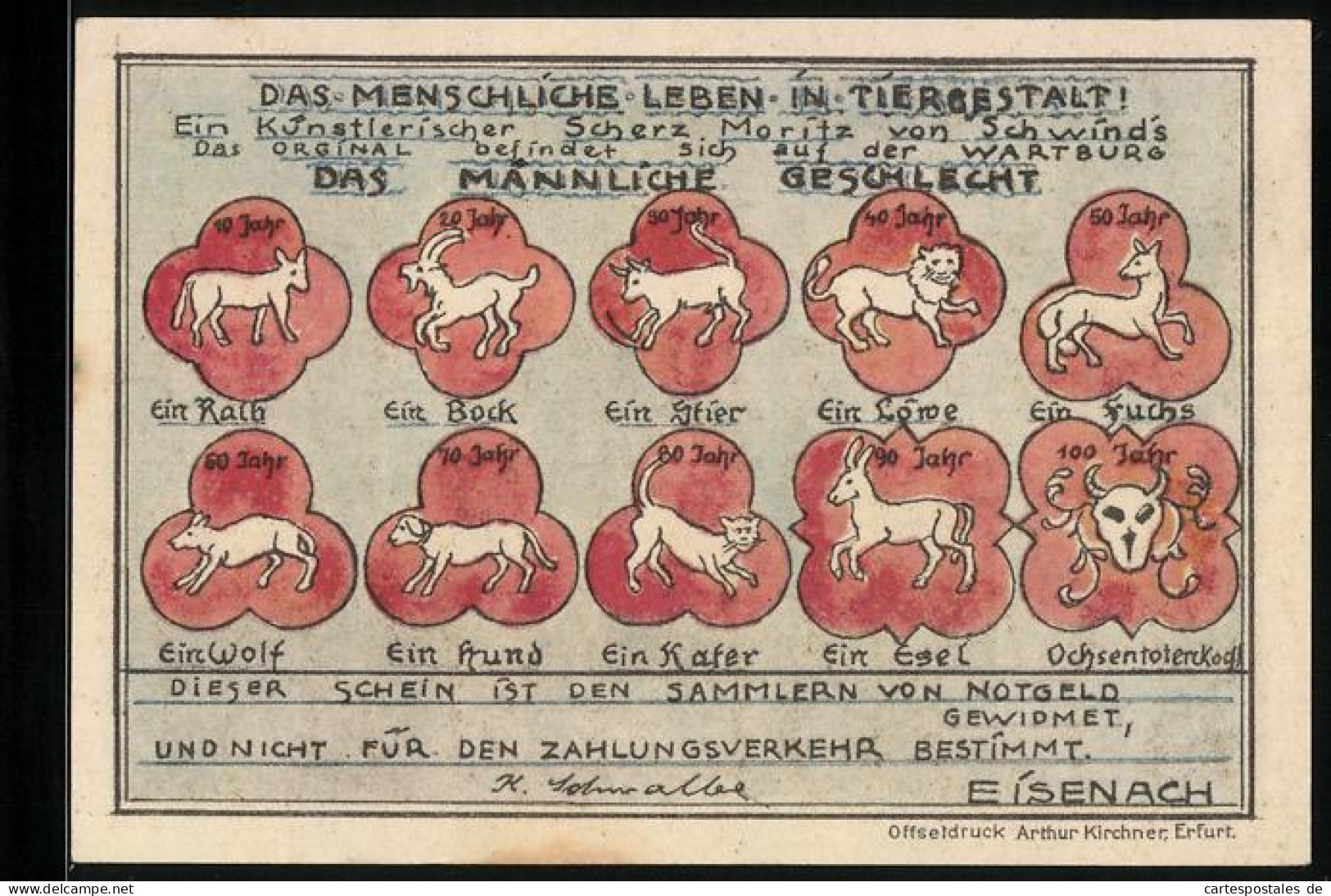 Notgeld Eisenach, 50 Pfennig, Menschenleben In Tiergestalt, Die Wartburg Auf Dem Hügel  - [11] Emissions Locales