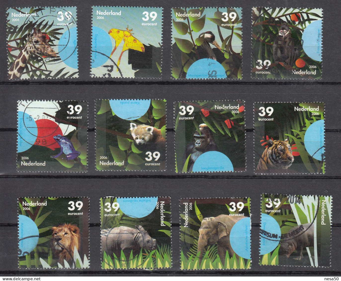Nederland 2006 Nvph 2441 A Tm L, Mi Nr 2421 - 2432, Bedreigde Dieren, Animals, Lion, Tiger, Monkey, Frog, Compleet - Usados