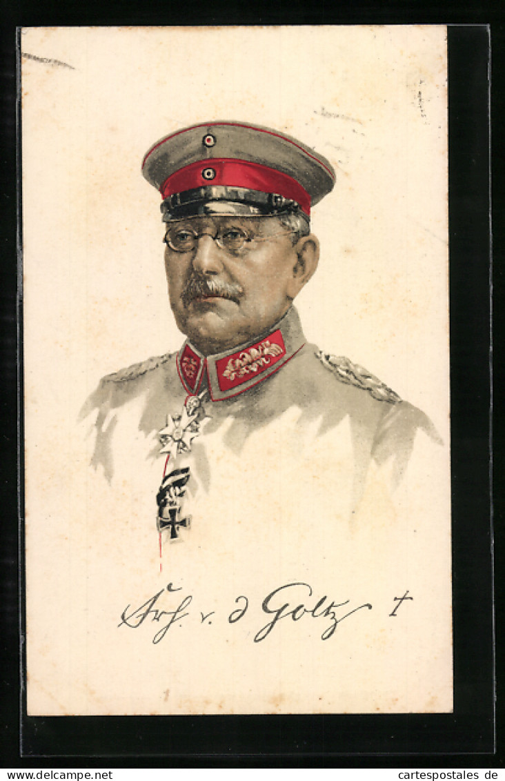 AK Heerführer Van Der Goltz In Uniform, AK-Reklame Hermann Schött AG Rheydt  - Guerre 1914-18