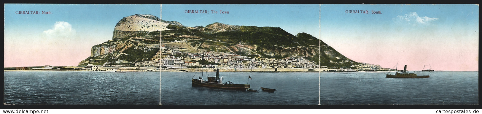 Doble-Postal Gibraltar, Ortsansicht Mit Meer Und Schiffen  - Gibilterra