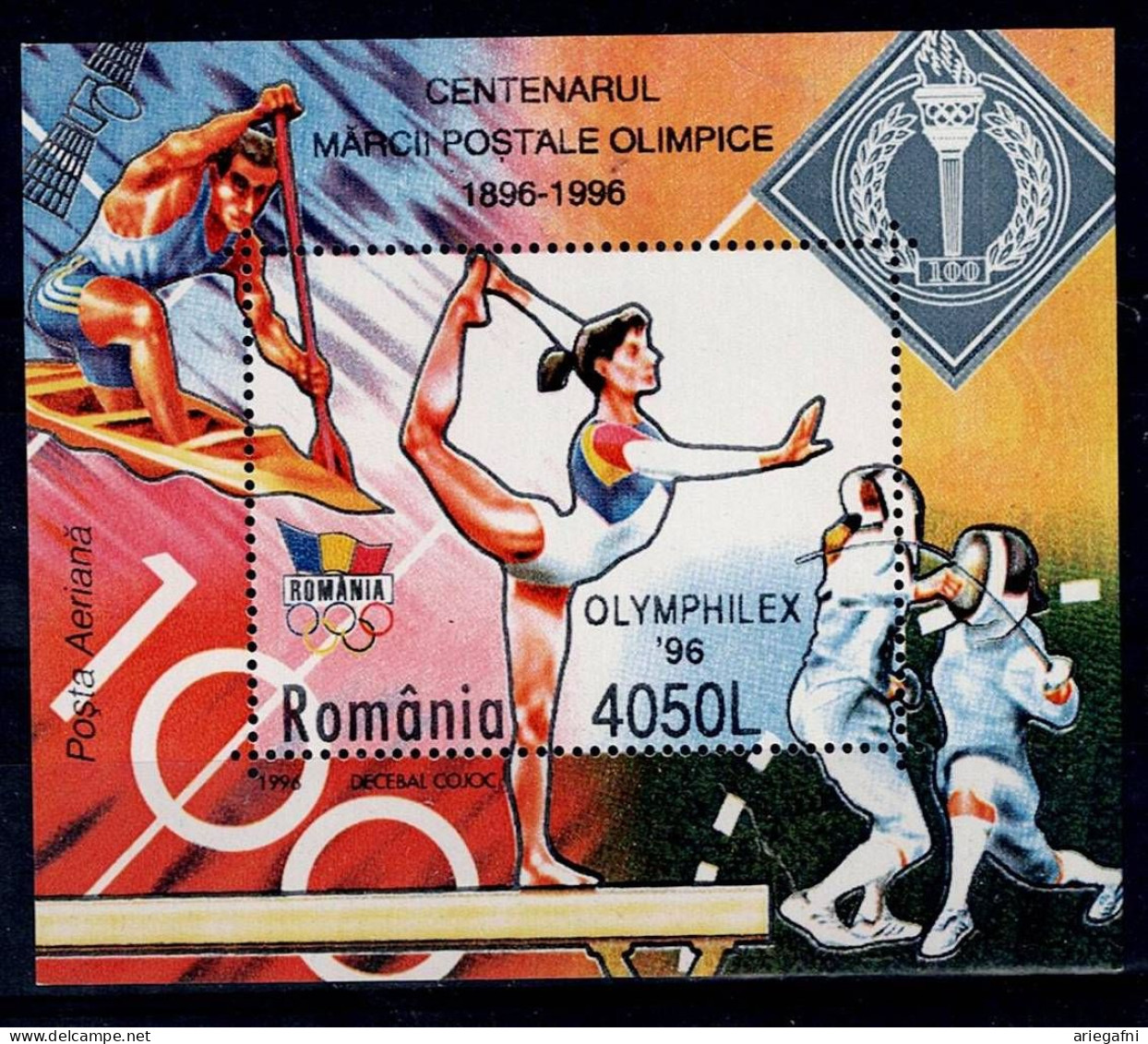 ROMANIA 1996 SUMMER OLYMPIC GAMES ATLANTA MI No BLOCK 302 MNH VF!! - Blocks & Kleinbögen