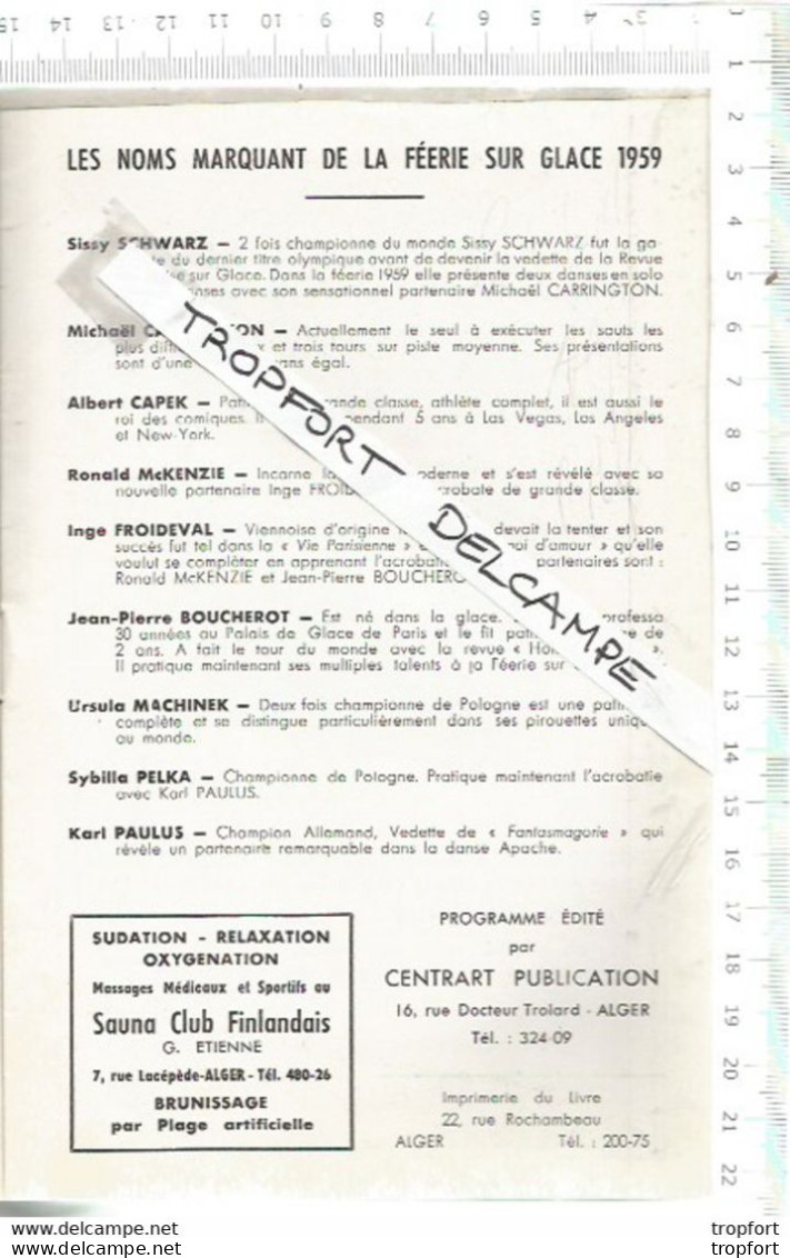 XW // Vintage French Old Program // Rare Programme Féerie Sur Glace 1959 // Alger Algérie Carrington Schwarz - Programs