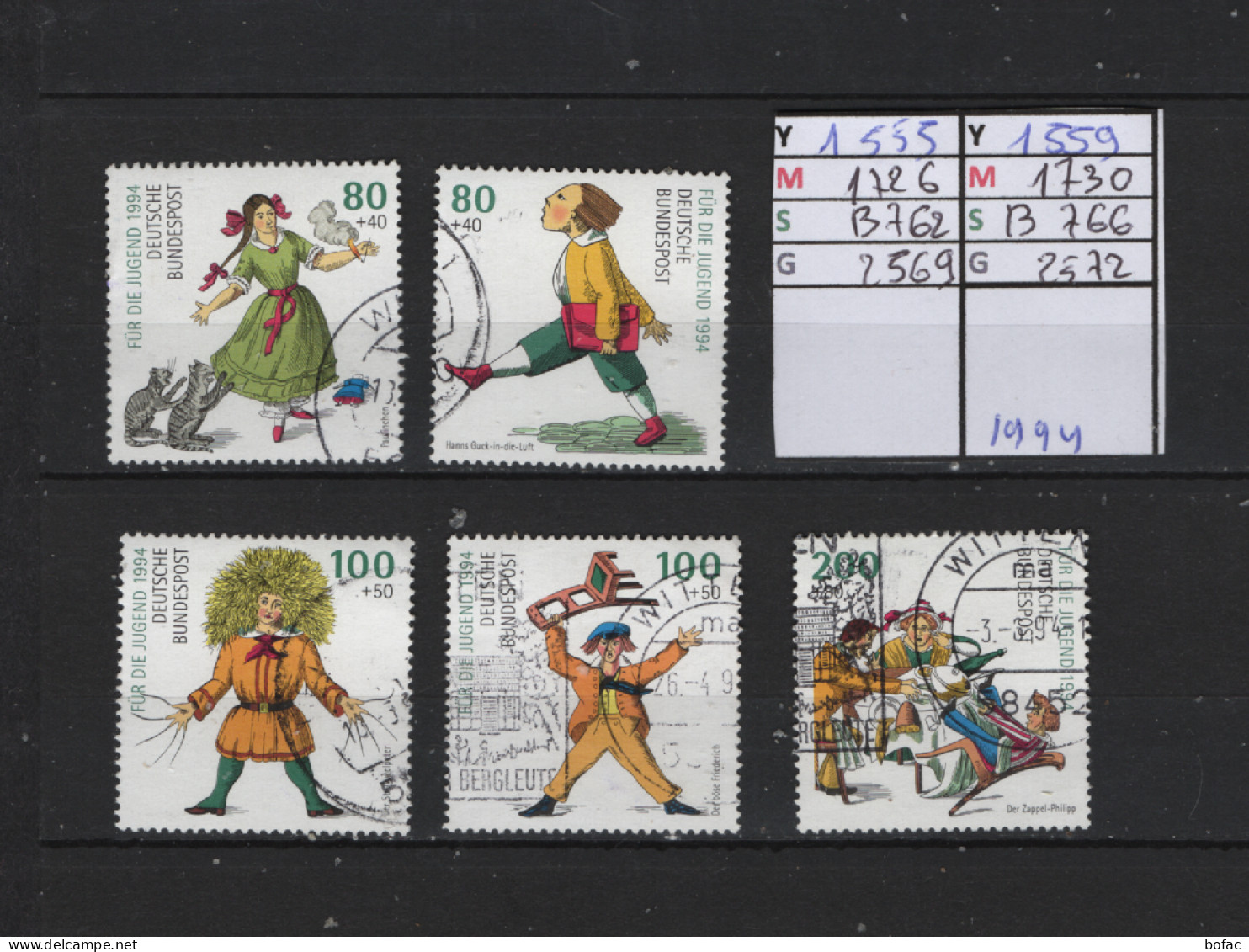 PRIX F. Obl 1555 A 1559 YT 1726 A 1730 MIC B762 A B766 SCO 2569 A 2572 GIB Personnages De Heinrich Hoffman 1994 75/11 - Gebraucht