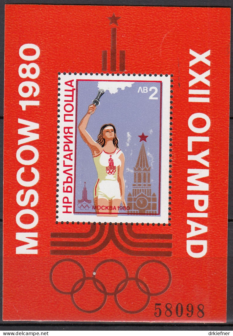 BULGARIEN  Block 103, Postfrisch **, Olympische Sommerspiele, Moskau, 1980, Olympisches Feuer - Blocchi & Foglietti