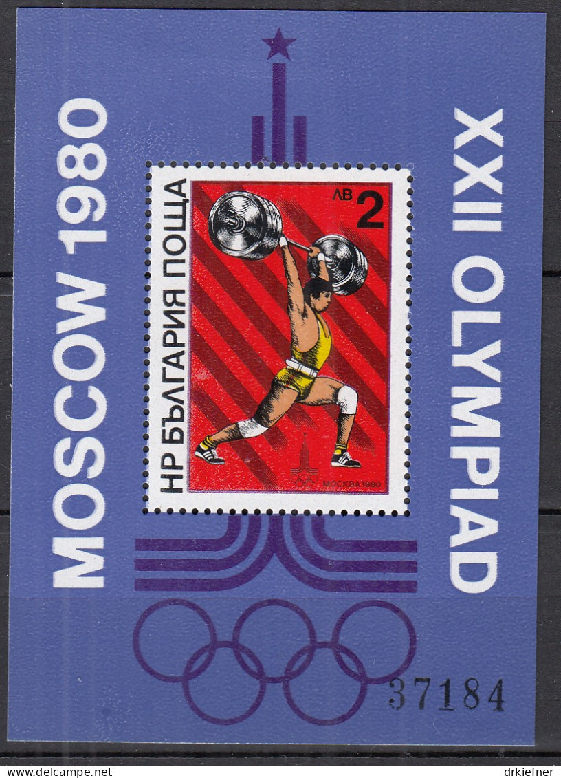 BULGARIEN  Block 101, Postfrisch **, Olympische Sommerspiele, Moskau, 1980, Gewichtheben - Blocchi & Foglietti