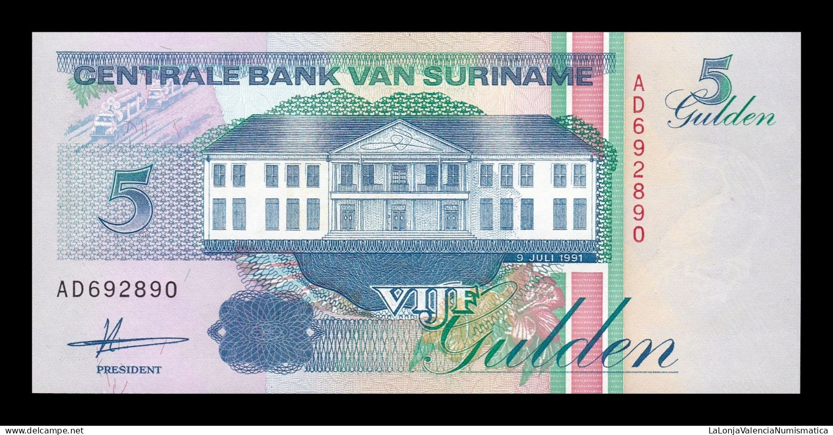 Surinam Suriname 5 Gulden 1991 Pick 136a Sc Unc - Suriname