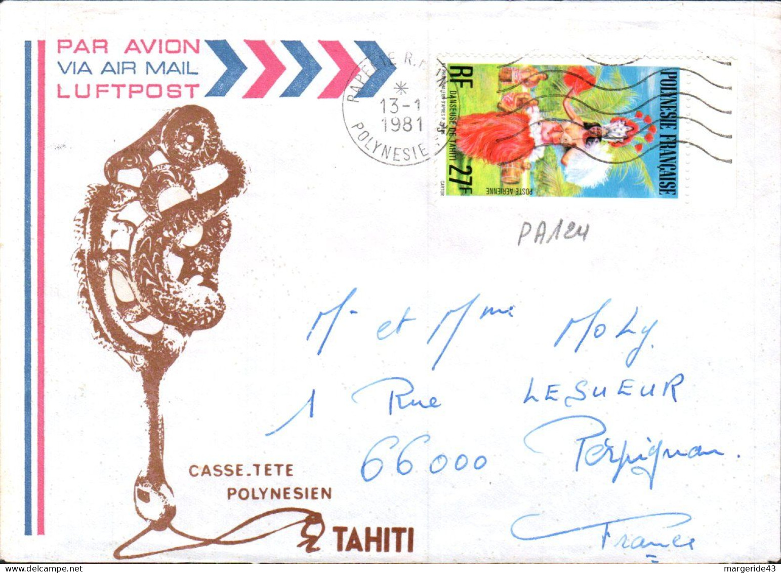 POLYNESIE SEUL SUR LETTRE POUR LA FRANCE 1981 - Cartas & Documentos