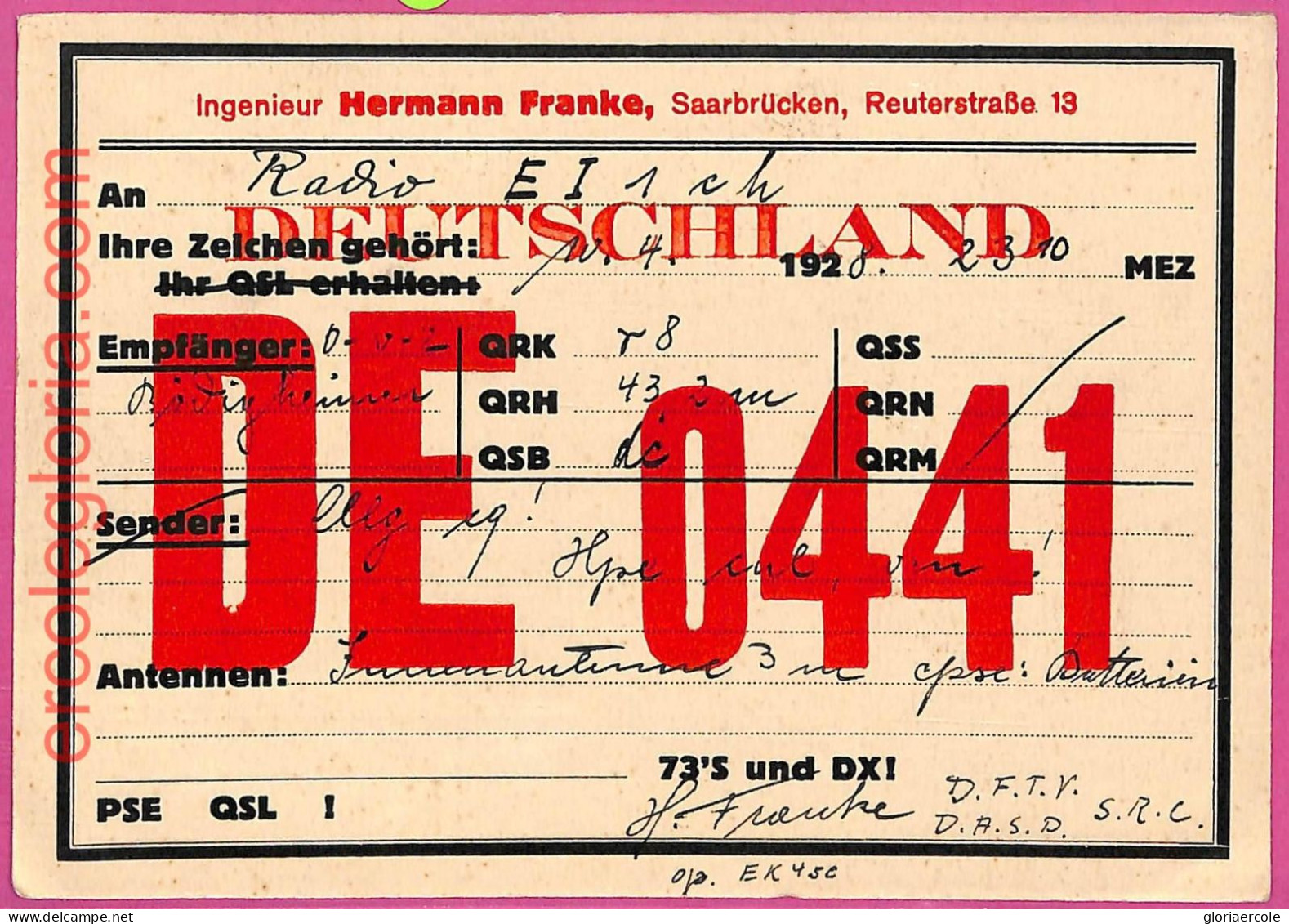 Af8565 - Deutschland GERMANY -  RADIO CARD - Saarbrucken - 1928 - Radio