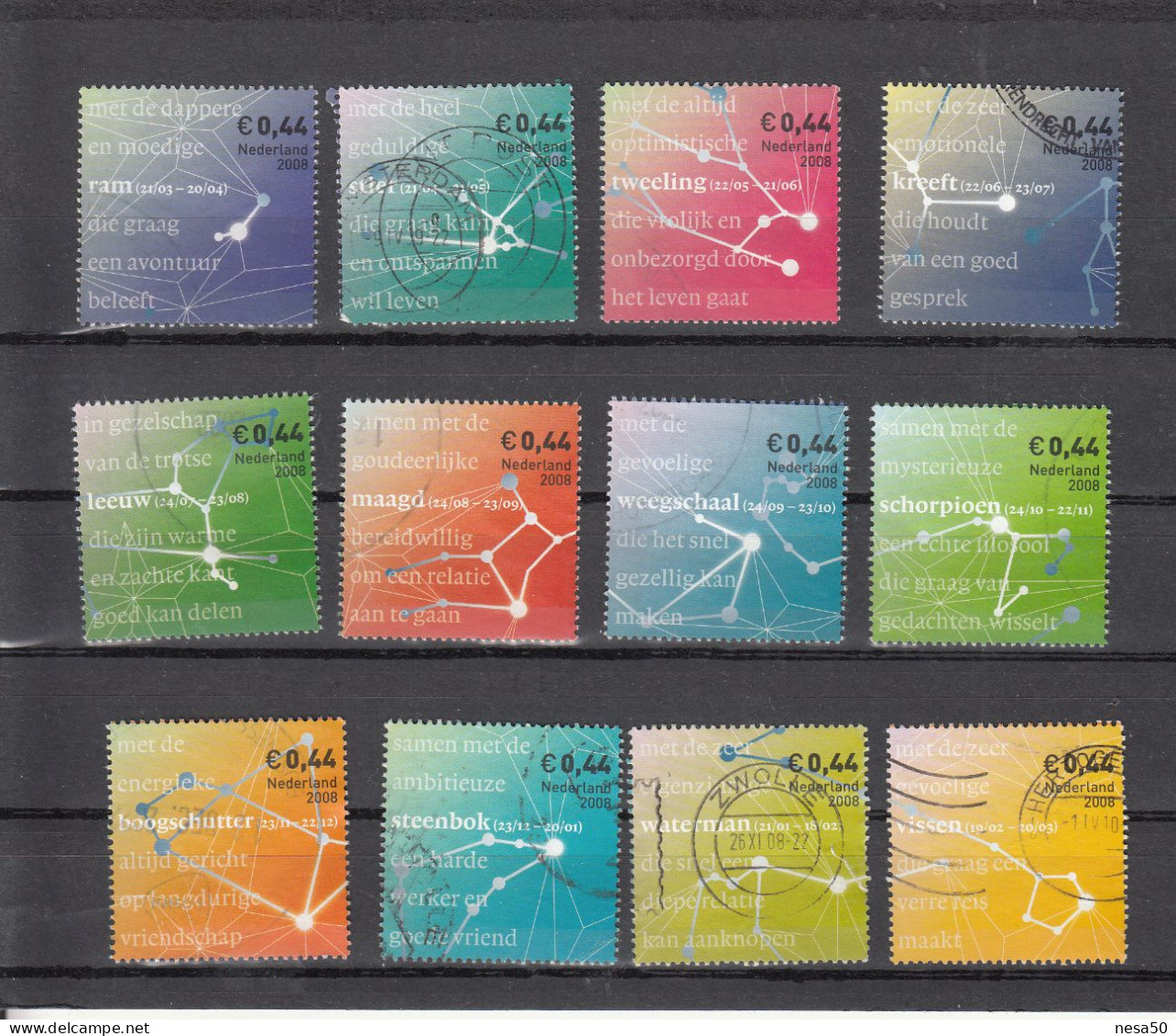 Nederland 2008 Nr 2581 - 2592 , Mi Nr  2588 - 2599 Sterrenbeelden, Constellations: Compleet Gestempeld 12 X - Used Stamps