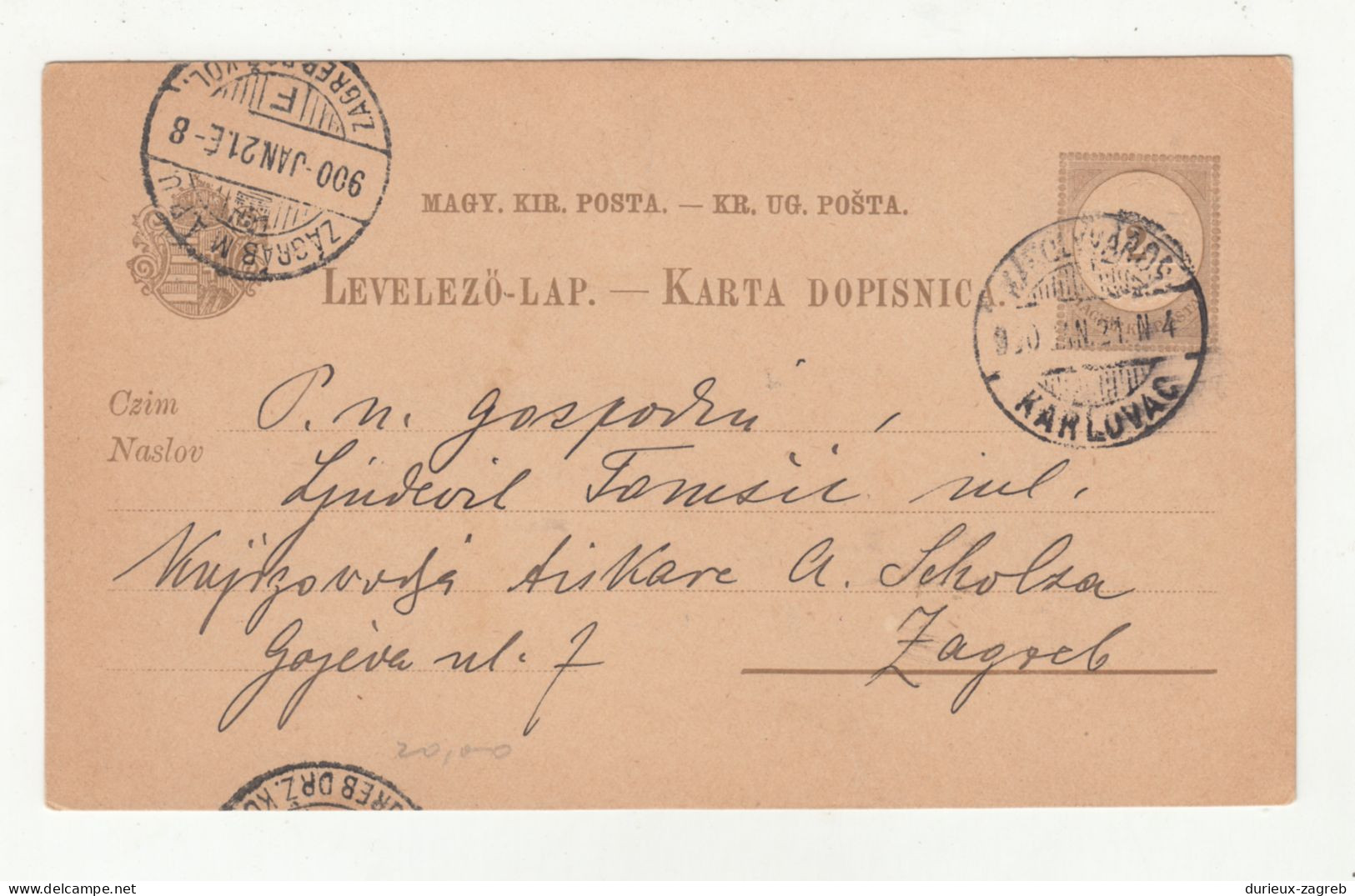 Hungary Croatia Postal Stationery Postal Card Levelezőlap Dopisnica Posted 1900 Karlovac To Zagreb B240401 - Croatia