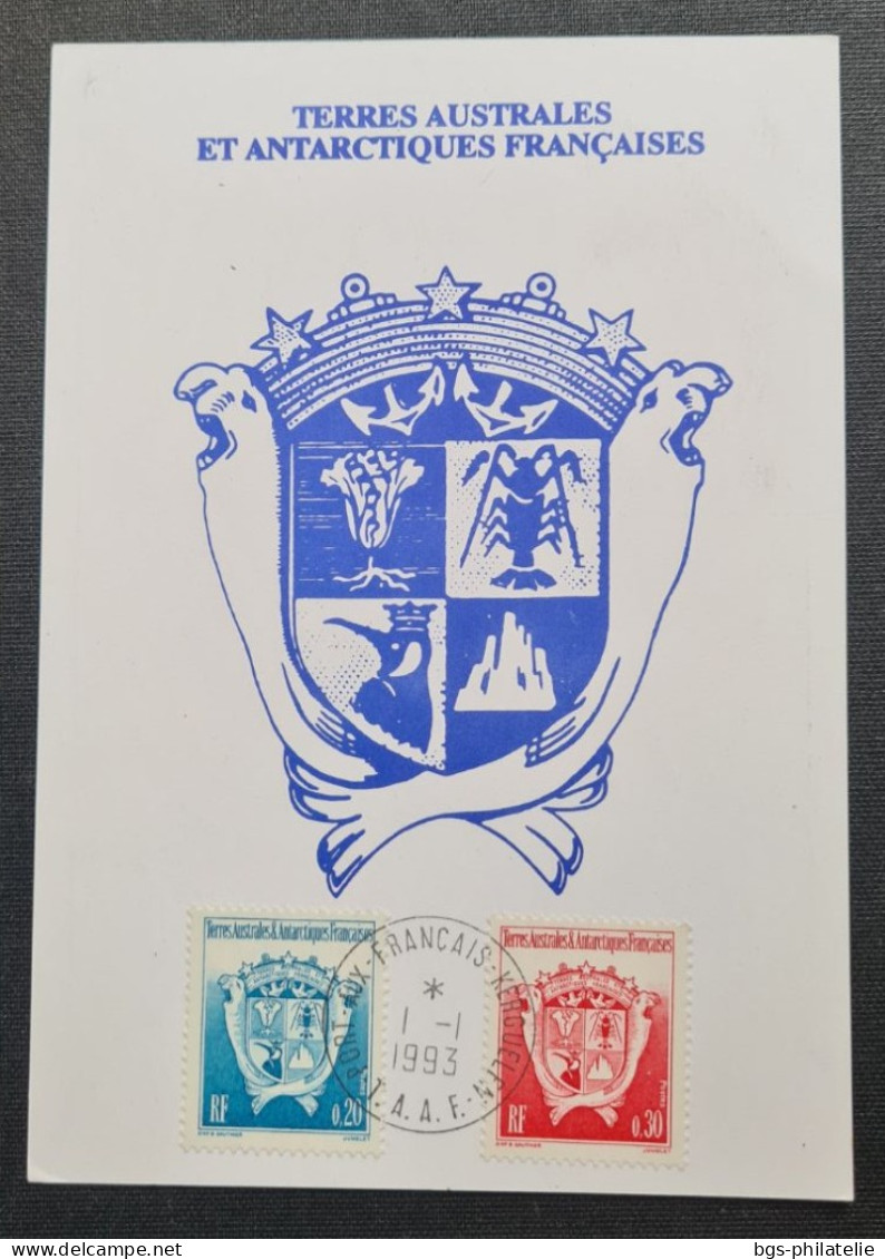 TAAF, Timbres Numéros 171, 172 Et PA 125 Au Verso Oblitérés De Kerguelen Le 1/1/1993. - Brieven En Documenten