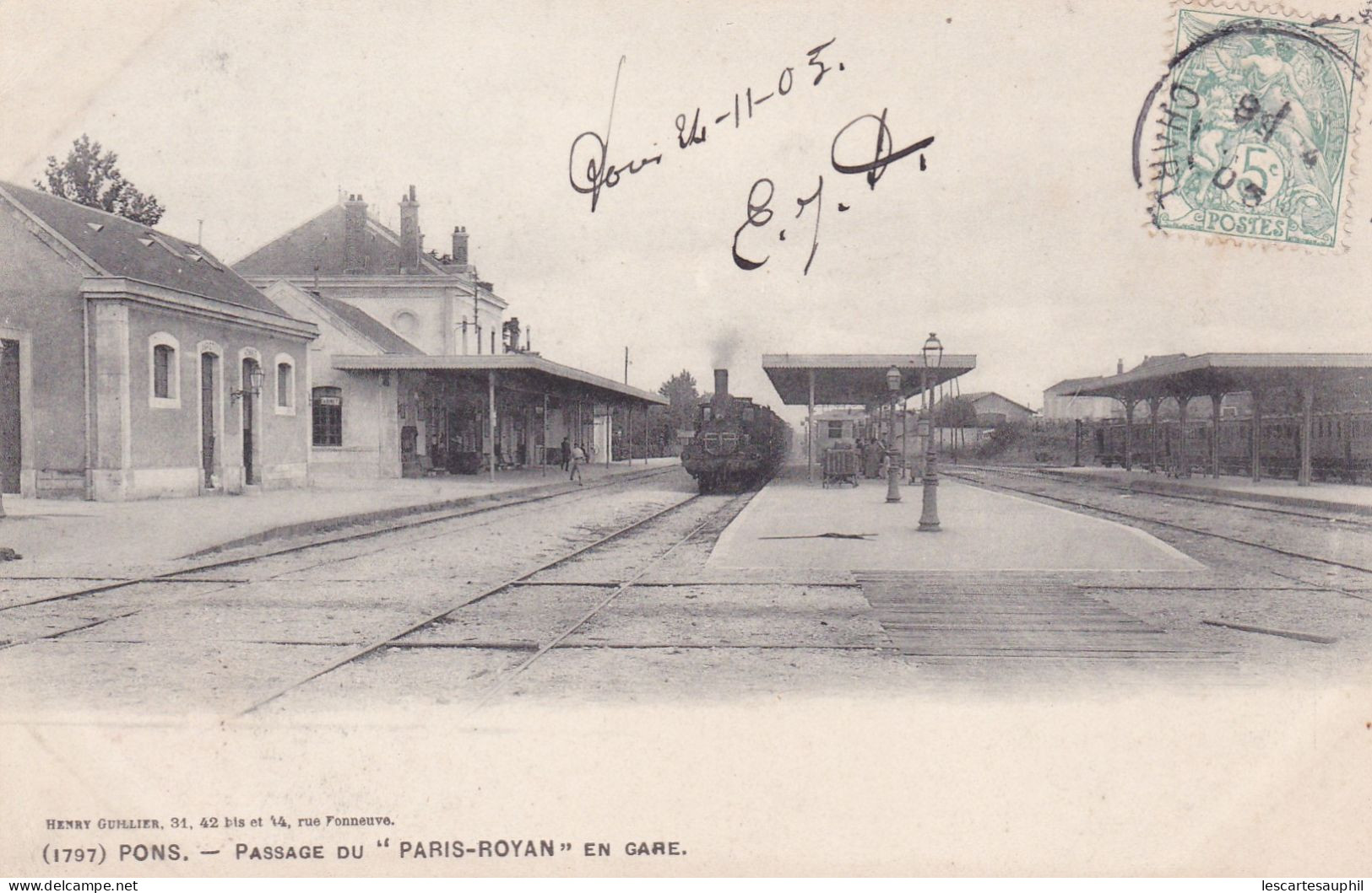 Pons Passage Du Paris Royan En Gare Vapeur SNCF Train Rentrant En Gare 1905 - Pons