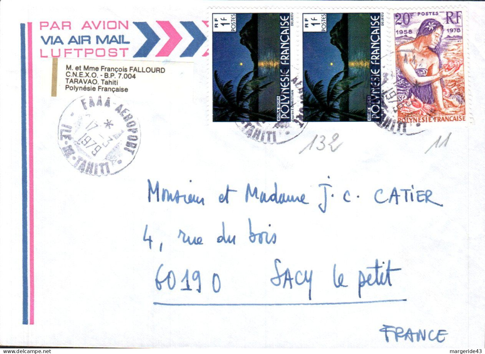 POLYNESIE AFFRANCHISSEMENT COMPOSE SUR LETTRE POUR LA FRANCE 1979 - Cartas & Documentos