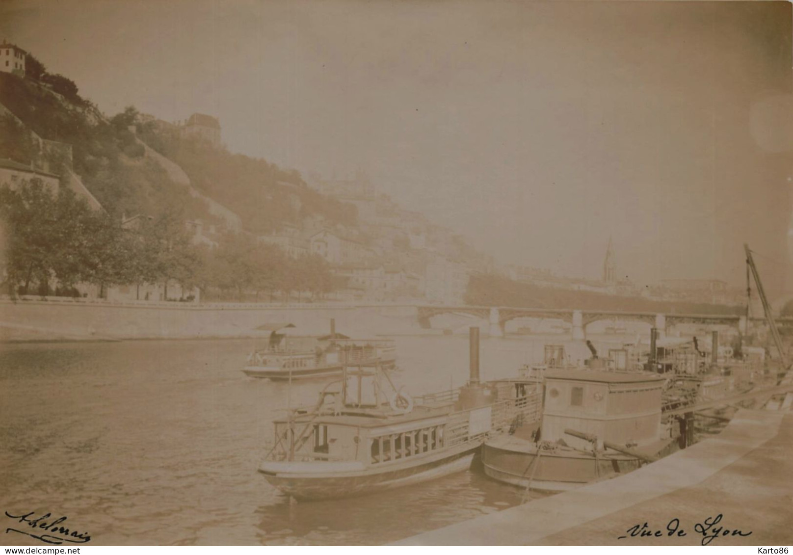 Lyon * Bateaux Quais * Grande Photo Ancienne Circa 1890/1910 * 16.8x11.6cm - Sonstige & Ohne Zuordnung